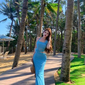 Blue Halter Bodycon Mermaid Dress for Beach Vacation