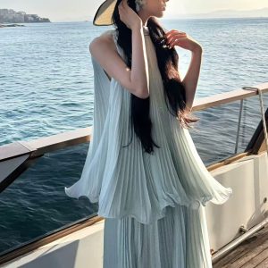 Women's Sleeveless Chiffon Two-Piece Dress Set with A-Line Skirt