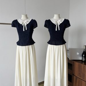 Preppy Doll Collar Short Sleeve T-Shirt and Skirt Set for Women
