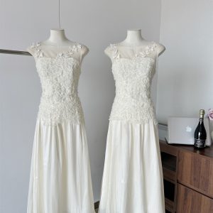 LL Women's Summer Korean Sweet French Floral Embroidered Mesh Two-Piece Set