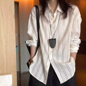 Autumn New Korean Style High-End White Jacquard Long Sleeve Shirt Women Old Money Loose Lazy Sun Protection Blouse